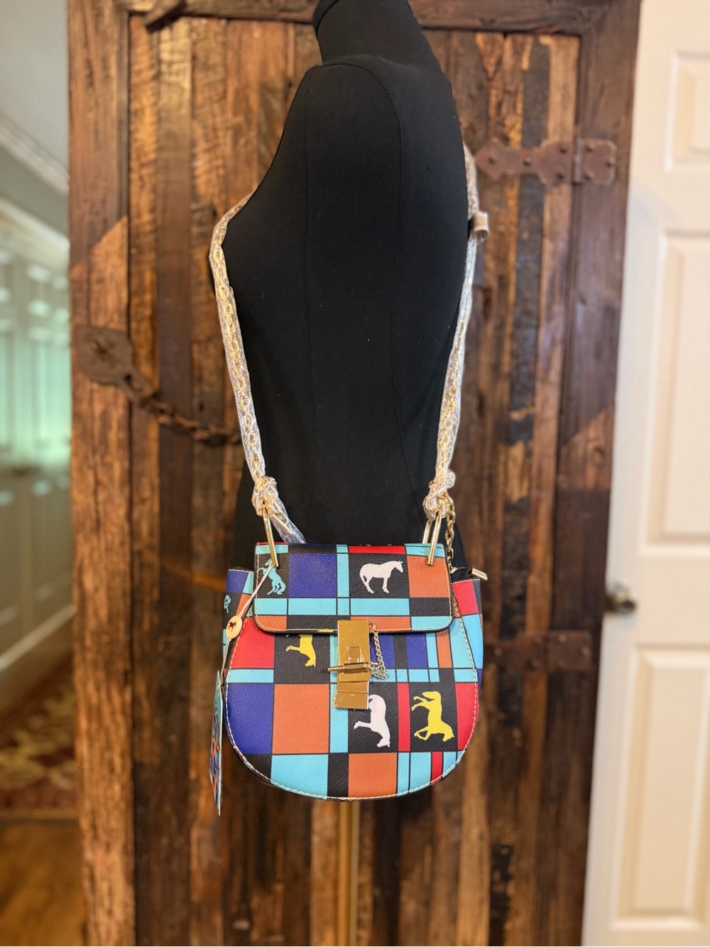 The Trail of Painted Ponies Horse Saddle Crossbody Bag Western NWT Colorblock